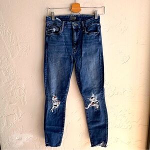 Mother jeans, skinny crop with flannel on knees 27
